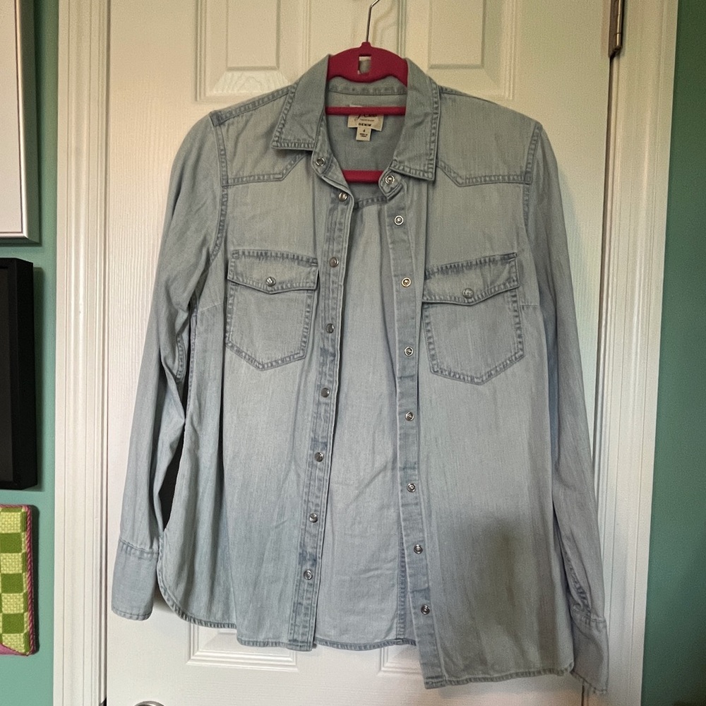 J Crew light wash, light weight denim shirt GUC